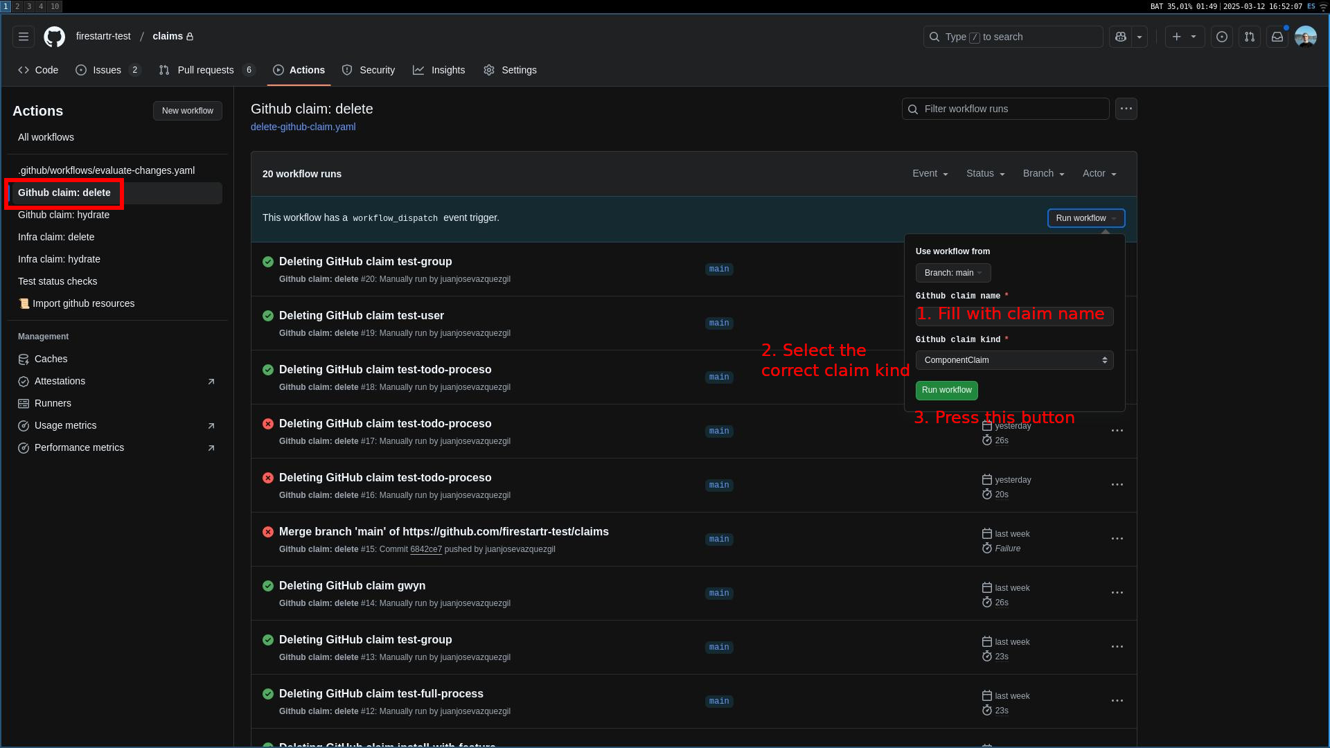 Deleting a GitHub claim